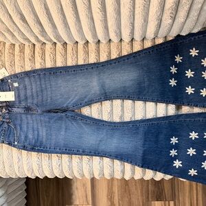 Forever 21 Blue Jeans with White Floral Design